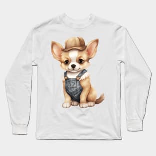 Farmer Chihuahua Dog Long Sleeve T-Shirt